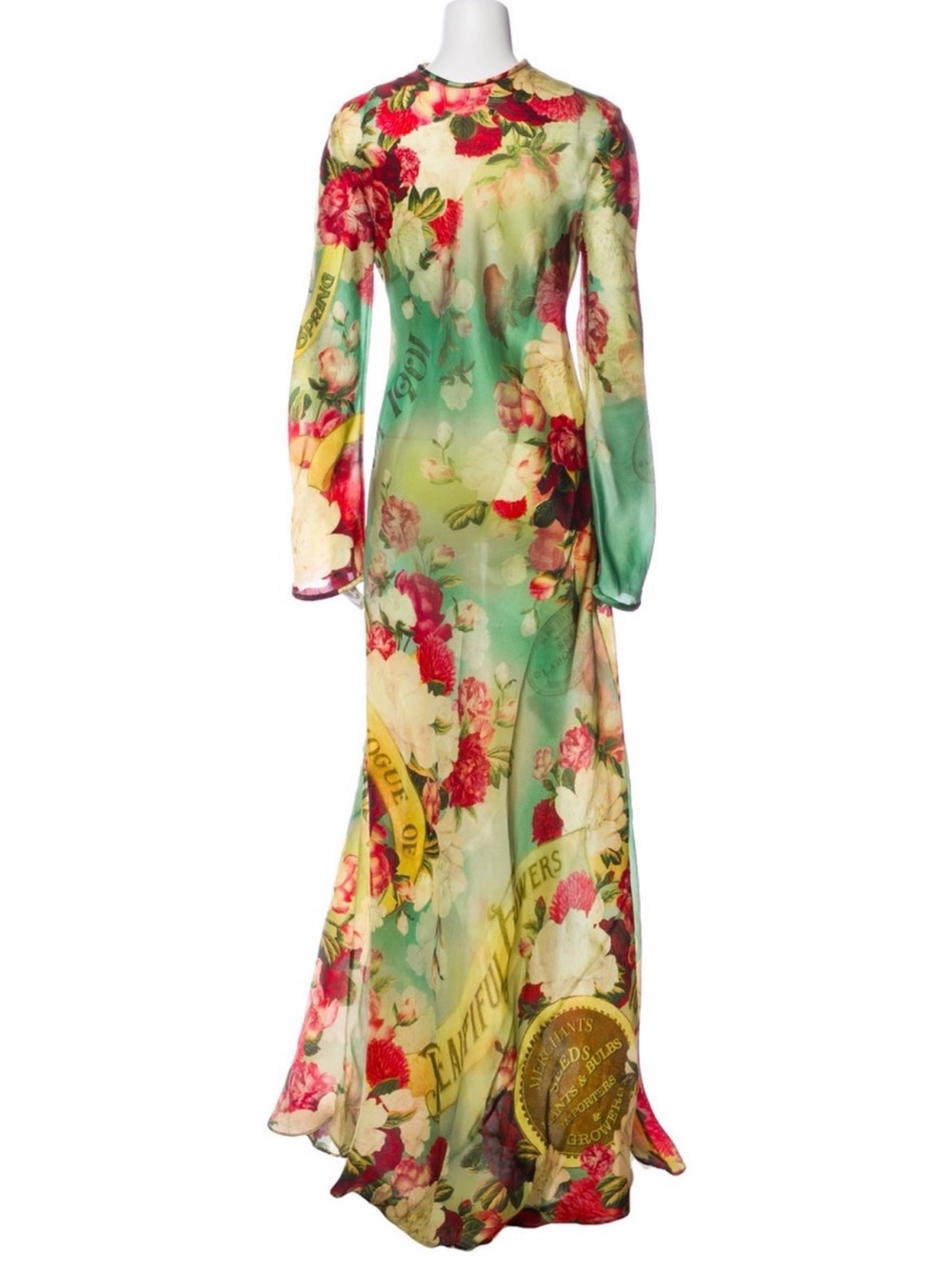 Zimmermann Green Floral Silk Maxi Dress with Pink & Cream Blooms - Picture 1 of 3